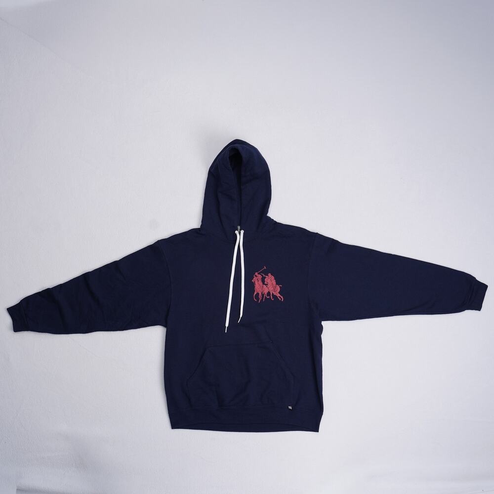 Breezy Excursion Assassin Hoodie Mens L Navy Red Polo Player Graphic Karmaloop